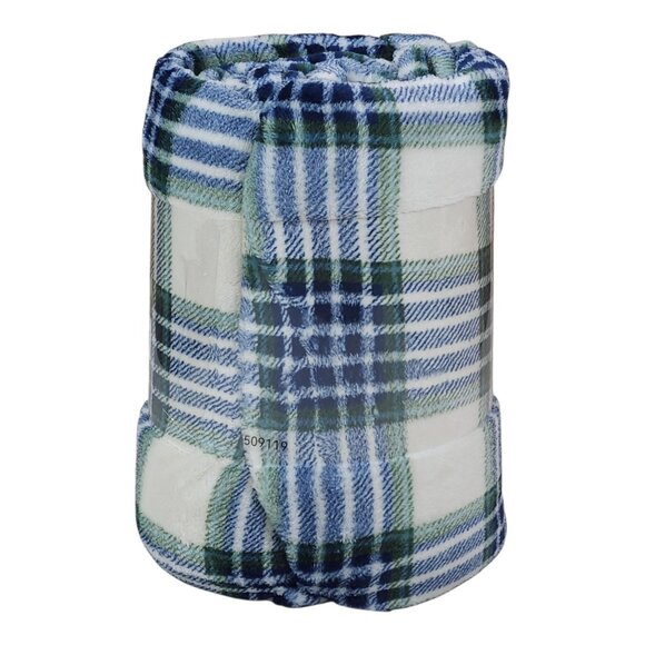 The Big One Navy Green Plaid Oversized Plush Throw Blanket 5x6 Ft Soft Polyester - Picture 7 of 9